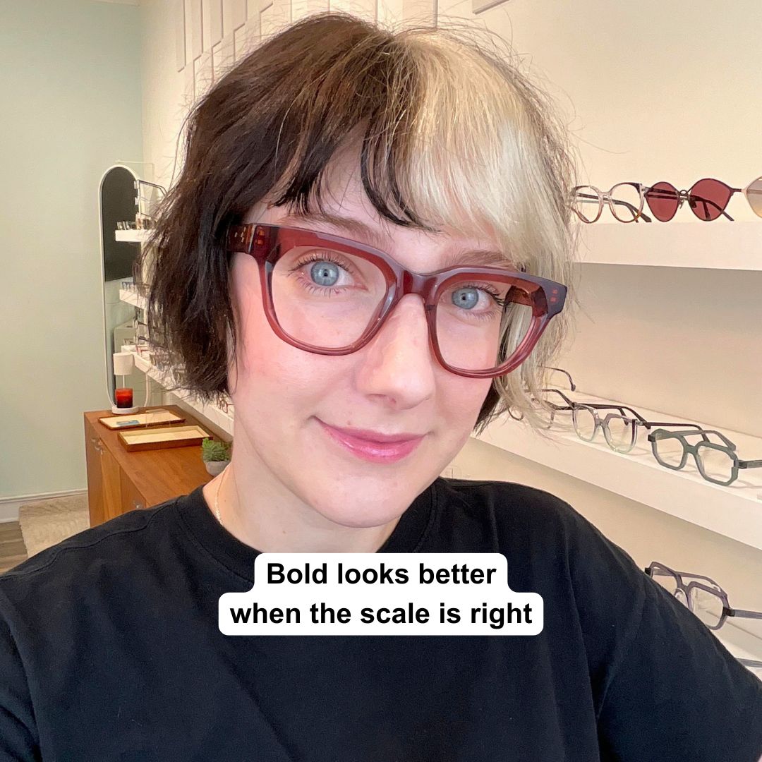 Bold red frame with a more flattering scale